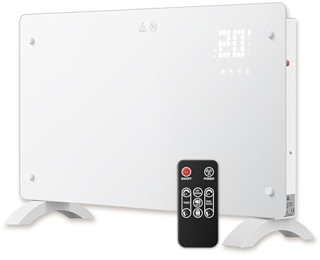 DONYER POWER 1500W Konvektor-Heizung, ultra-dünne Wandmontage oder freistehend, 24H Timer-Fernbedienung, ultra-weiße Glasscheibe
