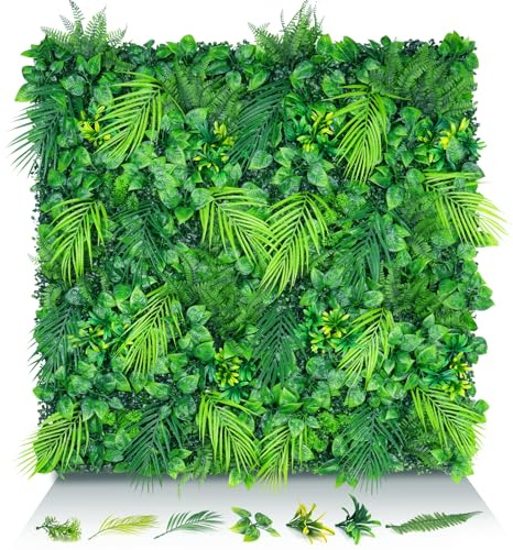 EverNature Artificial Plant Wall Panels, 20x20 16PCS Faux Grass Backdrop with UV Resistant Fern Leaves, Green Wall Decor for Outdoor Indoor Patio Garden Backyard