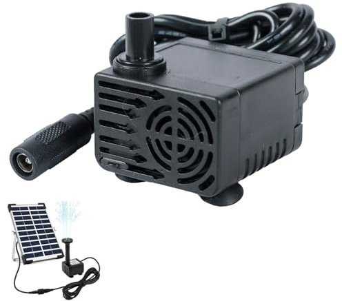 Bomba solar mini de agua, bombas de fuente solar DC 12V, bombas de agua impermeables silenciosas de 300/h, distancia de pulverización de 3.9 pies para el acuario (sin panel)