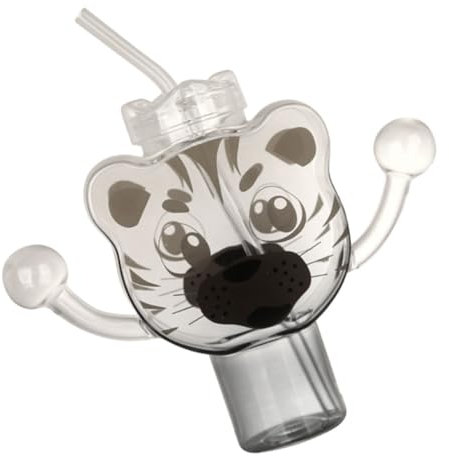 GLEAVI Taza de Vidrio con Tapa y Pajita para Agua y Café Diseño de Gato Vaso Transparente para Hogar y Oficina