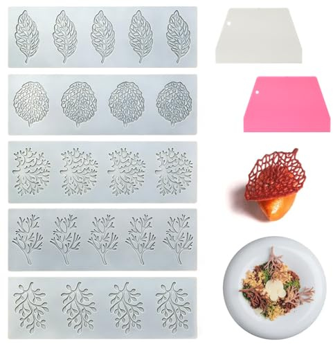 GYSRXS 5 Stück Blätter Siliconform 3D Blättrige Zweige Kuchendekoration mit 2 Abstreifern Tulle Molds Silikonformen für Desserts Zuckerhandwerk Obst Kuchendekoration