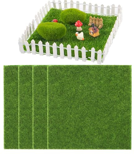 Zymoplas Tappetino in erba artificiale antigraffio da 4 pezzi per balcone e giardino dell'acquario Erba artificiale sintetica ABS ad densità