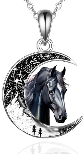 Wasee Schwarze Katze/Fledermaus/Schmetterling/Spinne/Wolf Halbmond Ketten für Damen 925 Sterling Silber,Katzen Halskette Gothic Anhänger Schmuck Geschenke für Frauen