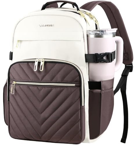 VANKEAN 15.6 Zoll Laptop Rucksack Damen,Beige-Kaffee | Schulrucksack wasserdicht Damen Herren Arbeitstasche für Universität Business Arbeit Reisen Camping