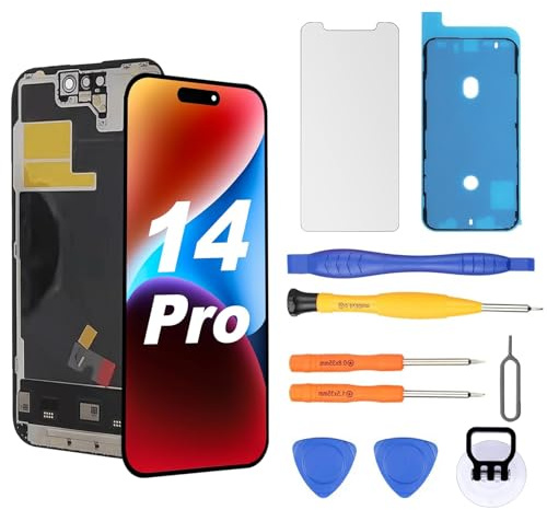 NB+ OLED Display für iPhone 14 Pro Displayreparatur [Soft OLED, Nicht Hard OLED], 3D-Touch Display Full HD Digitizer Baugruppe mit Reparatur-Werkzeugsatz, wasserdichter Kleber, Displayschutzfolie