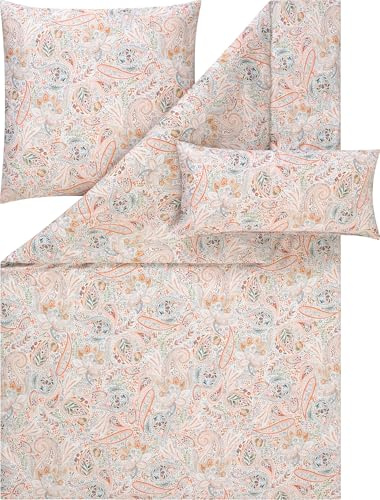 Estella Bettwäsche Nikola + Gratis-Kissenbezug 40x80 cm Mako-Satin apricot-grün Größe 1x 155x220 cm + 2X 80+80x80 cm