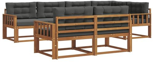 vidaXL Outdoor-Sofagarnitur mit Kissen 7 pcs Natur und Anthrazit, Sofa-Set aus Akazienholz, wetterfeste modulare Gartenmöbel, Outdoor Lounge, Flexibles Sectional-Sitzarrangement