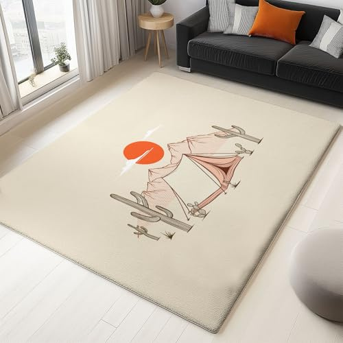 Generico Tappeto Soggiorno 80x150 cm, Cactus al Tramonto, Bianco, Lavabile, Ottimo per Arredo Boho e Etnico