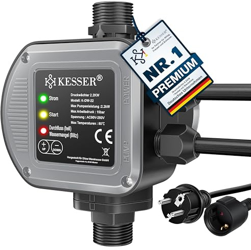 KESSER® Druckwächter Druckschalter | 15 bar Pumpensteuerung | Hauswasserwerk | Gartenbewässerung | Mit Kabel | konstanter Wasserdruck | Garten & Haus | automatisches Ein- und Ausschalten, Anthrazit