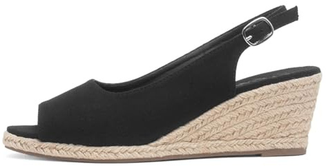 Lilley Womens Black Wedge Peep Toe Buckle Sandal - Size 8 UK - Black