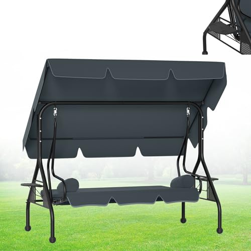 Aufun Hollywoodschaukel 3-Sitzer Garten Schaukelbank mit Verstellbarem Sonnendach und Abnehmbarem Sitzkissen – wetterfeste Gartenschaukel für Terrasse Balkon Gartenliege bis 350 kg (Grau)