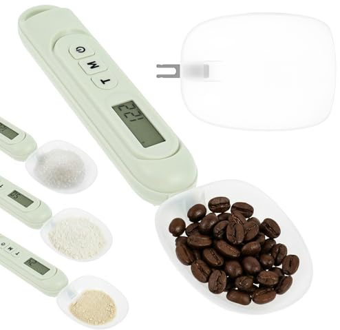 Harupink Löffelwaage Digital, Löffelwaage Digitaler Messlöffel mit 2 Größen Löffelköpfen und 7-Unit, Küchenwaage präzise auf 0,1 g, Feinwaage für Gewürze Milchpulver Eiweisspulver ecc(Grün)