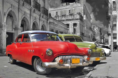 empireposter Cuba Havana - Classic Car Oldtimer Stadt Poster Plakat Druck - Grösse 91,5x61 cm + 2 St Posterleisten Kunststoff 93 cm schwarz
