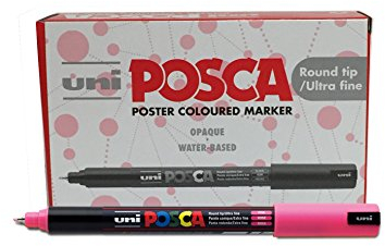 uni Posca PC, ball, 1.M.R Ultra Fine Marker Rundspitze, Pink, 12 Stück