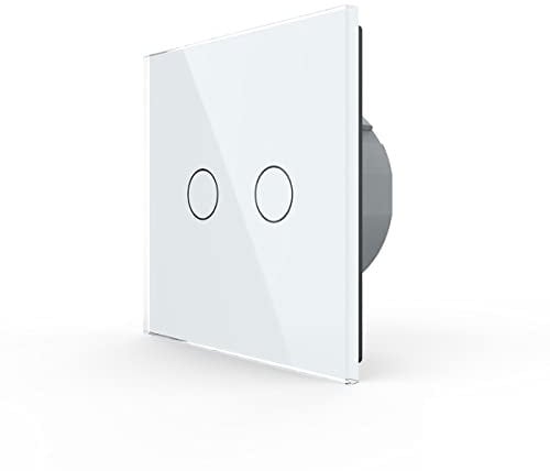 Livolo Glas Serienlichtschalter Funkschalter Touch Weiß 2 Weg Funk Lichtschalter doppel Touschschalter für zwei Leuchten Steuerbar mit Fernbedienung VL-C702R-11