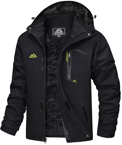 MAGCOMSEN Ski Jacket Men Waterproof Winter Jackets Warm Parka with Hood Snow Jacket Thick Fleece Line Rain Coat Hiking Windbreaker Black L