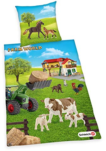 Herding Schleich Bettwäsche- Set, Baumwolle, grün, 80 x 80 cm, 135 x 200 cm