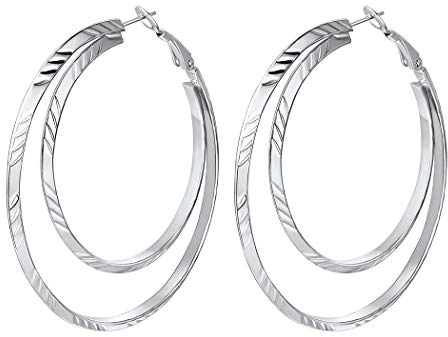 Suplight Doppel Creolen 60mm groß Ohrringe für Damen Mädchen Edelstahl Geometrische Kreolen Hoop Earrings Silber Ohr Piercing Modeschmuck Accessoire für Party Weihnachten