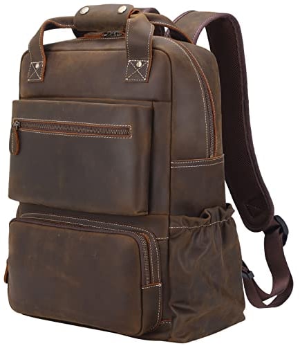 TIDING Leder Rucksack Herren Reiserucksack Groß Handgepäck Travel Backpack 15.6 Zoll Laptop Rucksacktasche Tagesrucksäcke für Reise Business Weekender Trip