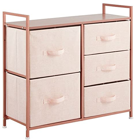 mDesign Chest of Drawers – Set of Drawers with Textured Print and Wooden Top – Clothing Storage Tower for Socks, Underwear, Accessories – Pink/Rose Gold