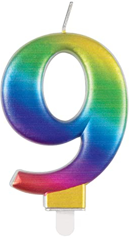 Unique Party 19639 Metallische Geburtstagskerze - Zahl 9 - Regenbogen