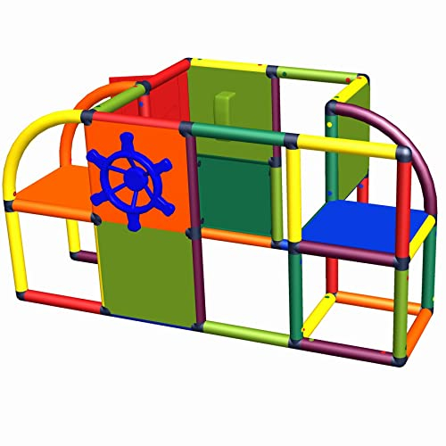 move and stic - Spielturm Sven mit Tür, Lenkrad und Telefon Multicolor für Kinderzimmer Spielzimmer oder Garten geeignet