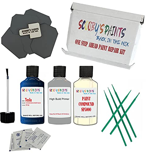 SCOOBYS PAINTS BACK IN THE MIX Stone Chip Scuff Scratch Repair Touch up Paint Kit Compatible With TESLA OCEAN BLUE/DEEP BLUE Paint Code : PPSB