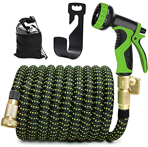 Expandable Garden Hose Pipe, Heavy Duty Flexible Leakproof Water Hose with 10 Function Spray Gun & 3/4 Solid Brass Connector & Storage Bag & Plastic Holder (30M(100FT))