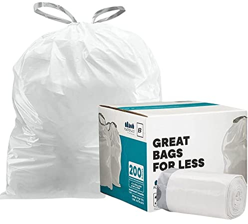 1.6 Gallon simplehuman Compatible with Simplehuman Code B, 0.5 Mil, White, 12.5W x 15.5H, 200/Count (8 Rolls of 25)