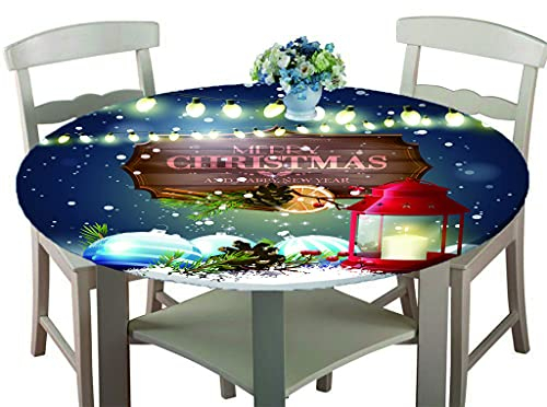 Treer Weihnachtstischdecke Runde Tischdecke Abwaschbar, 100% Polyester Outdoor Tischdecken Antifouling Wasserdicht Lotuseffekt Tischdecke Weihnachten Home Küche Party (Lichterketten,180cm)