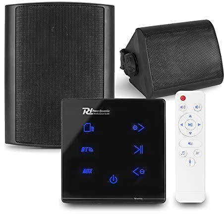 Power Dynamics A50B Wall Speaker System – Bluetooth Amplifier & 2x BGO40 4 On Wall Speakers, Weatherproof IPX5 Home Audio System, Touchscreen Control, Black Finish