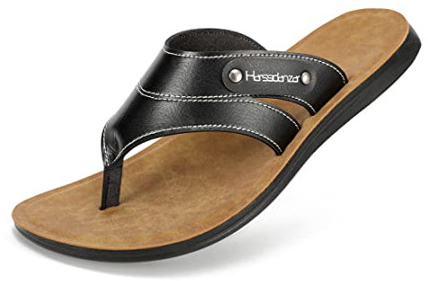 Harssindanzar Sandali infradito da uomo,sandali infradito comodi vintage leggeri sandali piatti da spiaggia estivi KM216,Nero,taglia 42