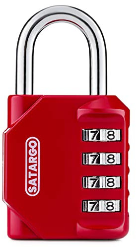 Satargo 4 Digit Combination Padlock for Gym Locker - Indoor and Outdoor Weatherproof Padlock with Code - Cut Resistant Digital School Locker Padlock (Red)