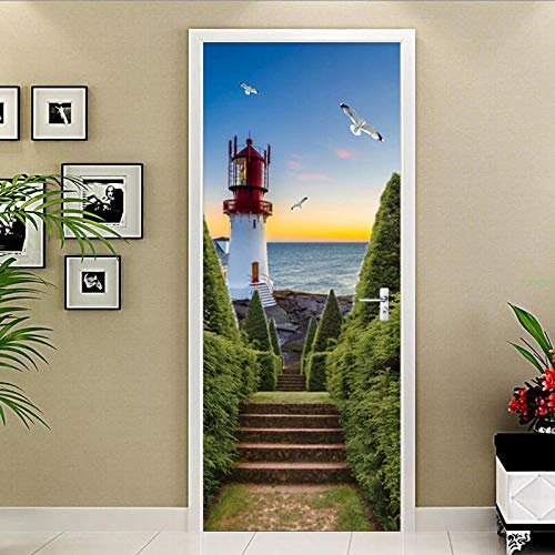 GSKBDQ Türtapete Selbstklebend Türposter Küsten-Leuchtturm-Gebäude-Landschaft 95X215Cm Fototapete 3D Effekt Türaufkleber Türfolie Poster Tapete Abnehmbar Wandtattoo Für Wohnzimmer Küche Schlafzimmer