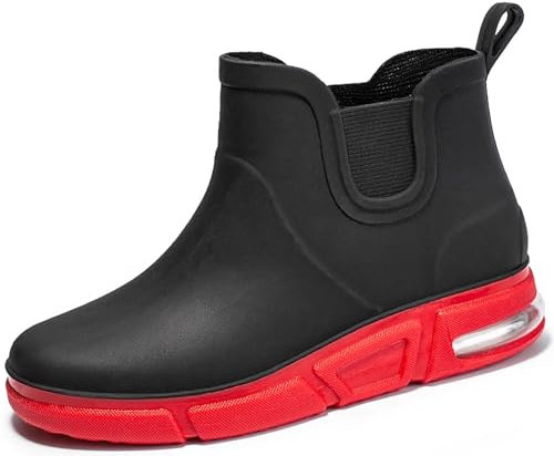 GURGER Stivali di Gomma Uomo Bassi Stivali da Pioggia Stivaletti Corti Stivaletto Impermeabili Wellington Boot Nero Rosso 40 Taglie