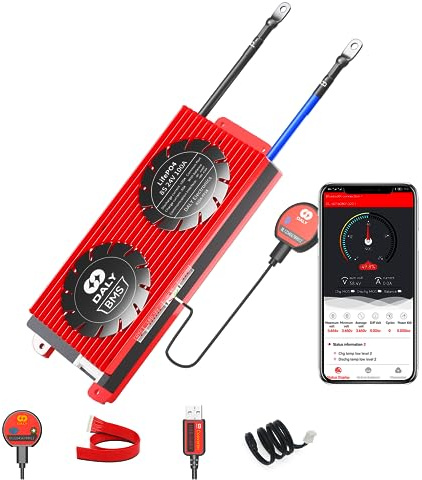 DALY Smart BMS LiFePO4 8S 24V Bluetooth Smart PCB Batterieschutzplatine Batteriemanagementsystem mit Ausgleichskabeln und drahtlosem Bluetooth-Modul für Lithium-Eisen-Phosphat(100A CAN)