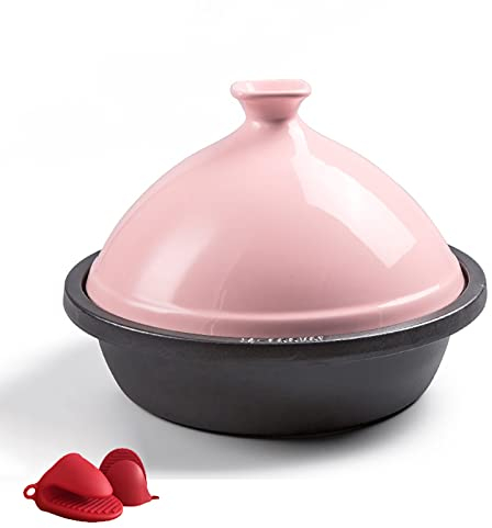 YLWX Plat a Tajine En Fonte, Marmite Tajine émaillée Marocaine, Plat Tajine à Induction, Plat à Terrine à La Main, Mijoteuse Casserole (Color : Rose)
