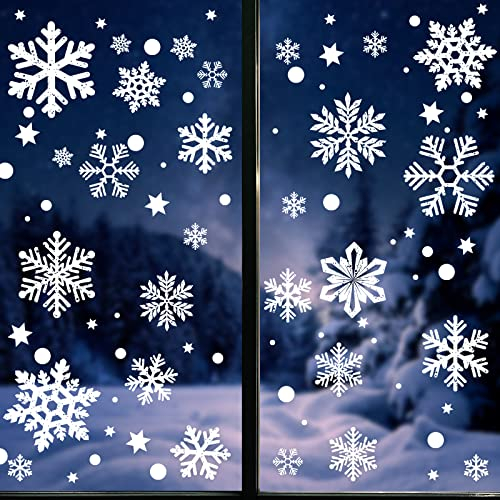BETESSIN 145 Stück Schneeflocken Fensterbilder Weihnachten - Super Große, Elektrostatische Haftende Schneeflocken Aufkleber, Fensterdeko für Winter, Weihnachten, Silvester usw.