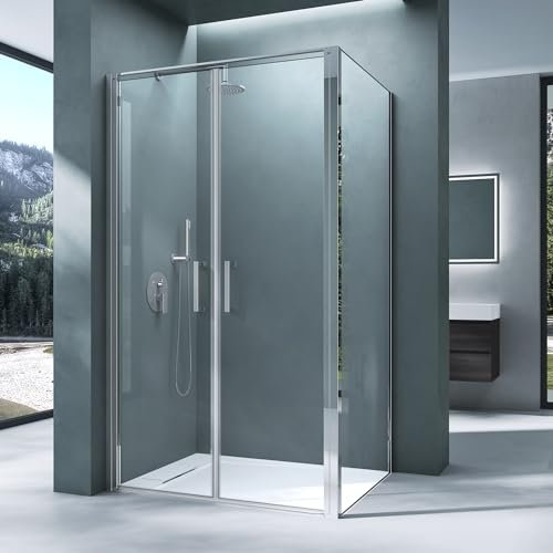 Mai & Mai Cabine de Douche 80x90 Porte Auto-levante Paroi de Douche Rectangulaire avec Receveur de Douche Verre Transparent de 8mm Easy Clean Rav66K