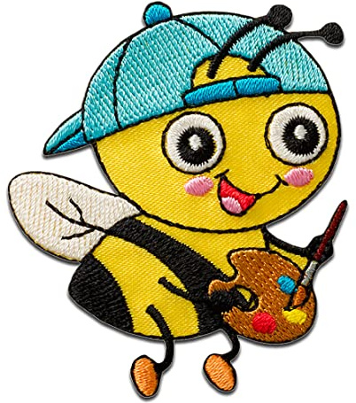 Mono Quick Biene Künstler Tier - Aufnäher, Bügelbild, Aufbügler, Applikationen, Patches, Flicken, zum aufbügeln, Größe: 6,1 x 5,7 cm