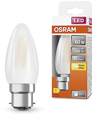 OSRAM LED Star Classic B60 LED Lampe für B22d Sockel, Kerzenform, mattes Glas, 806 Lumen, warmweiß (2700K), Ersatz für herkömmliche 60W Glühbirnen, nicht dimmbar, 1er-Pack