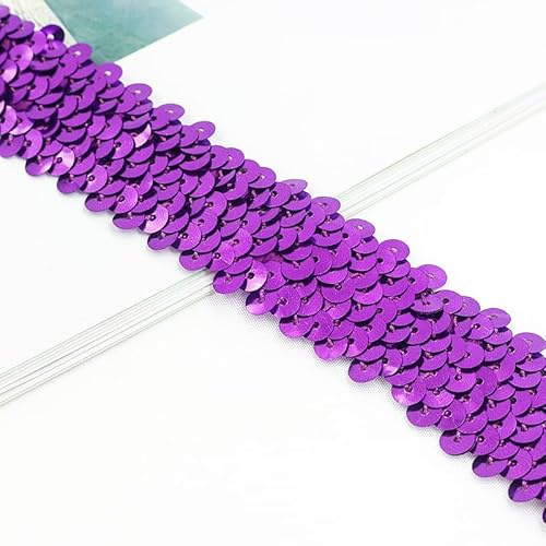 Elastisches Paillettenband zum Nähen, Kleider, Tanzkostüme, Stirnband, Länge 9,1 m, Lila, 30 mm