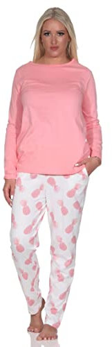 Normann Damen Langarm Pyjama Schlafanzug Homewear mit Ananas als Motiv, Farbe:rosa, Größe:44-46
