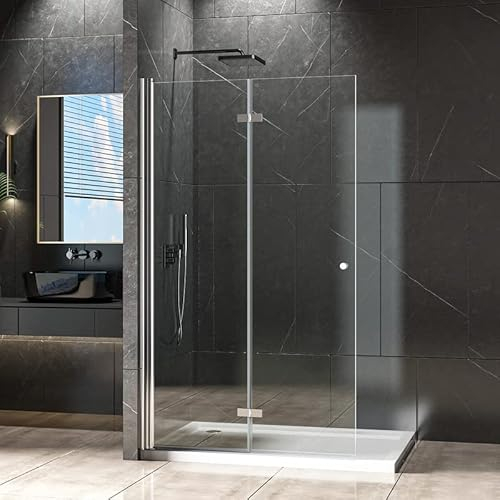 WDWRITTI Duschkabine Walk In Eckeinstieg Falttür 80x185 cm Eckeinstieg Duschtrennwand Walk in Duschwand Glas Mit Runde Türgriffe 5mm NANO ESG Glas Duschabtrennung Falttür