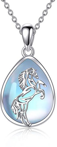 VENACOLY Pferd Kette 925 Sterling Silber Pferd Anhänger Halskette Mondstein Kette Pferd Schmuck Geschenk für Damen