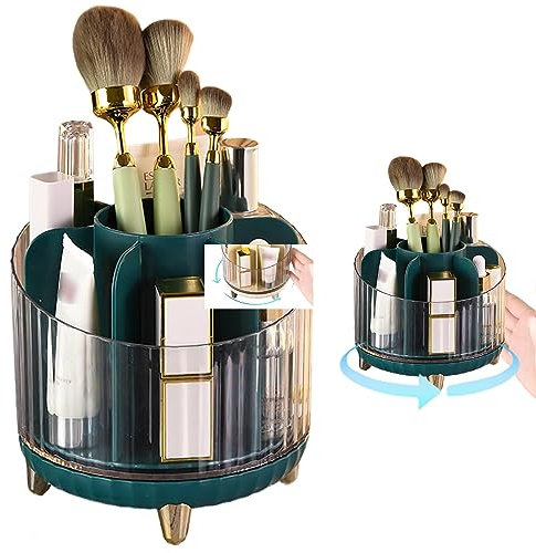 Rotating Makeup Organiser,Spinning skincare organiser, Makeup Brush Holder with 5 Compartments,Dressing Table Organiser for Lipsticks,Jewelery, Brush, Vanity Desk, Bedroom, Bathroom