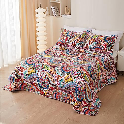 Chickwin Boutis Couvre-lit Matelassé en Coton 1 Personne, Luxueux Réversible Dessus de Lit Édredon avec 2 Taies d'oreiller, Couverture Courtepointe (220x240cm,Boedia)