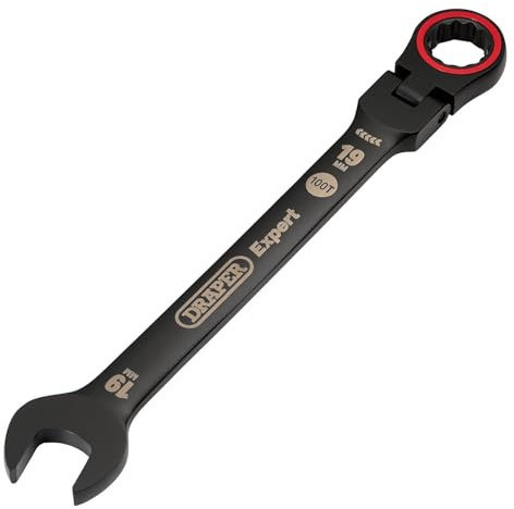 Draper 03926 Expert HI-TORQ Metric Flexible Head Ratchet Combination Spanner, 19mm, Black
