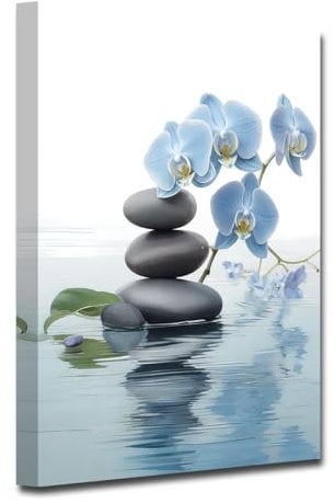 CXHOSTENT Spa Bathroom Wall Art Blue Orchid Flowers and Zen Stones on Water Pictures Print on Canvas Framed Artwork for Yoga Zen Room Decor (Zen-3, 30.00 x 45.00 cms)