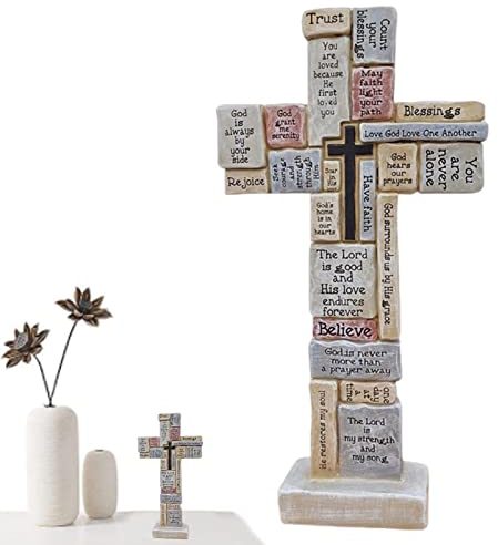 Aizuoni Stehende Christliche Kreuze,Jesus Kreuze Mit Ermutigenden Worten Und Sätzen Bedeckt | Kreuze Deko Stehendes Kreuz Aus Christliches Katholisches Kruzifix Kreuz Figur Ornamenten